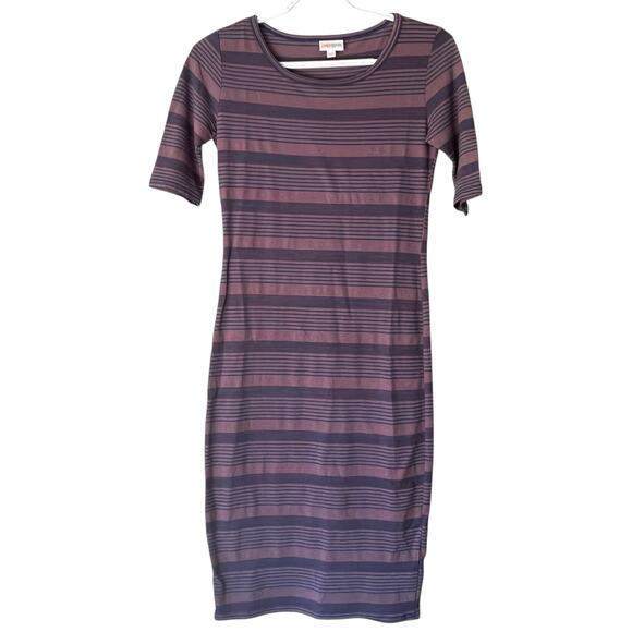 LuLaRoe Purple & Blue 1/4 Sleeve Striped Fitted Dress Size XXS - Picture 1 of 11